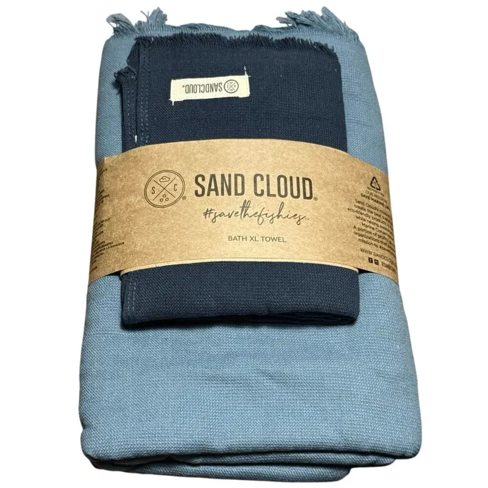 Sand Cloud Turkish Cotton Bath Bundle 2-Piece Towel Set Two Tone Blue NWT